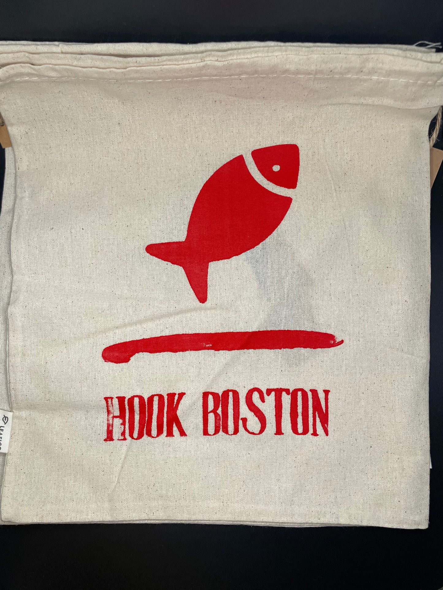 Screen printed "hook boston" drawstring pouch