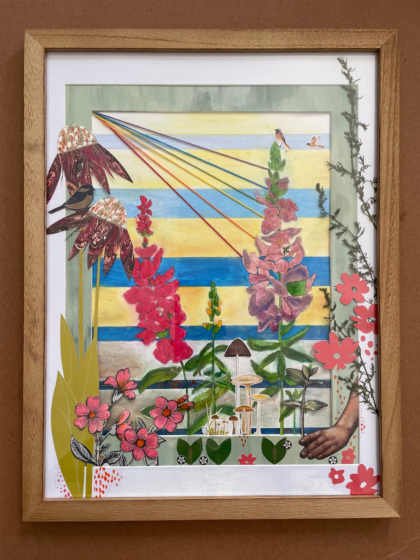 Joyful July; 12x16 mixed media collage, framed