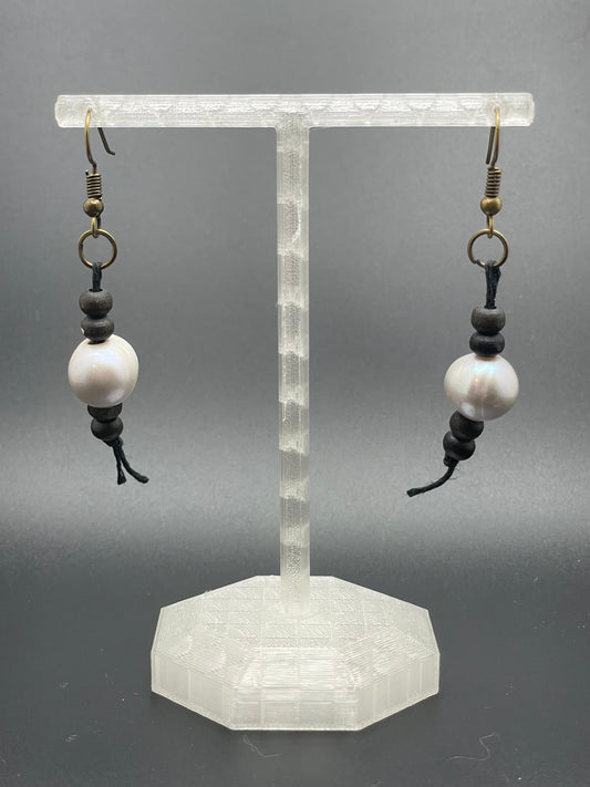 Hemp-strung Grey Pearl Beaded Earrings for Pierced Ears