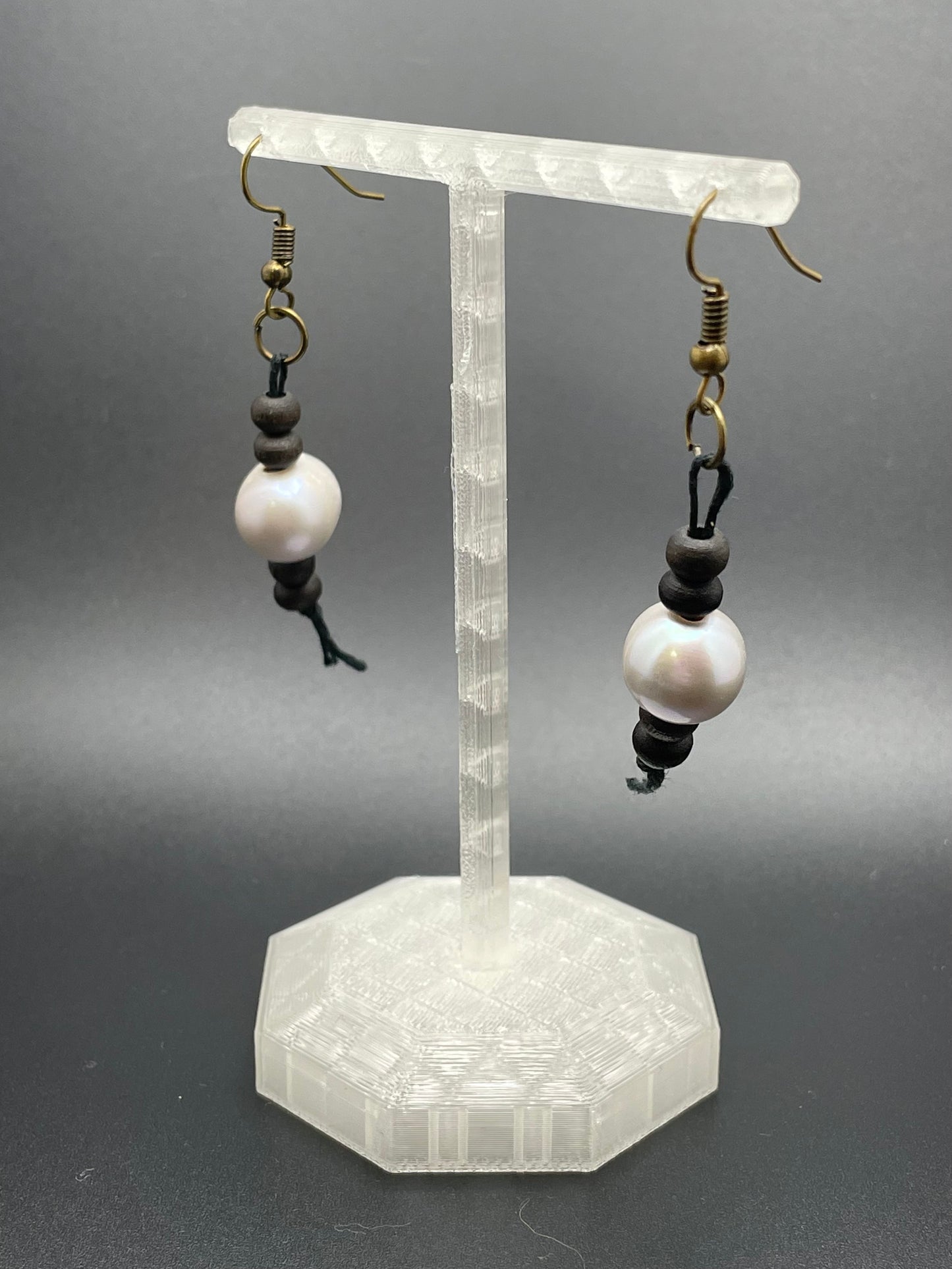 Hemp-strung Grey Pearl Beaded Earrings for Pierced Ears