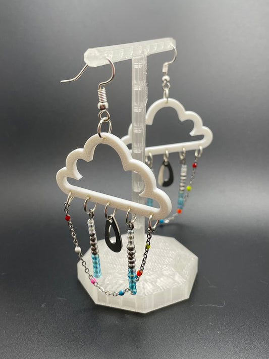 Beaded Silver Raincloud Earrings for Pierced Ears