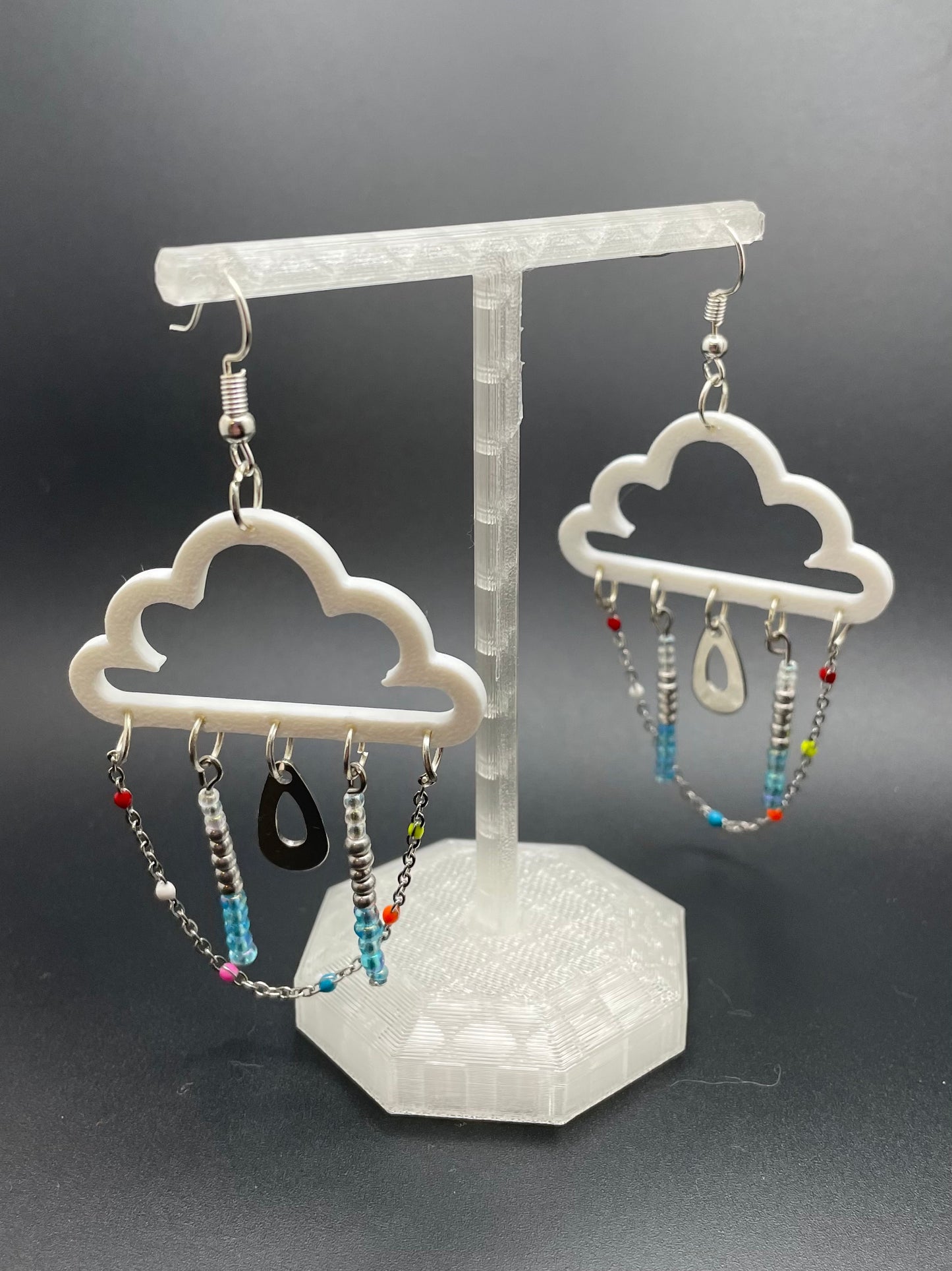 Beaded Silver Raincloud Earrings for Pierced Ears