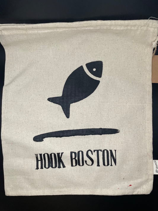 Screen printed "hook boston" drawstring pouch